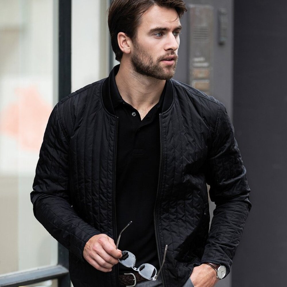 NIMBUS men L Halifax Quilted Zip Coat Jacket Black Nylon